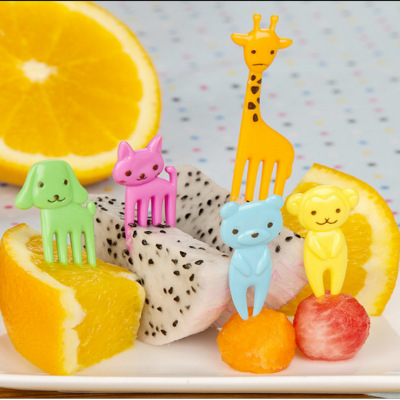 10pcs Bento Kawaii Animal Food Fruit Picks Forks, Giraffe, Dog, Cat, Bear, Monkey